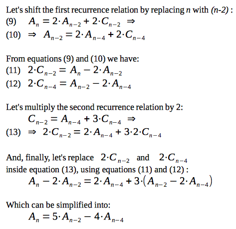 Solution of the system of two recurrence relations